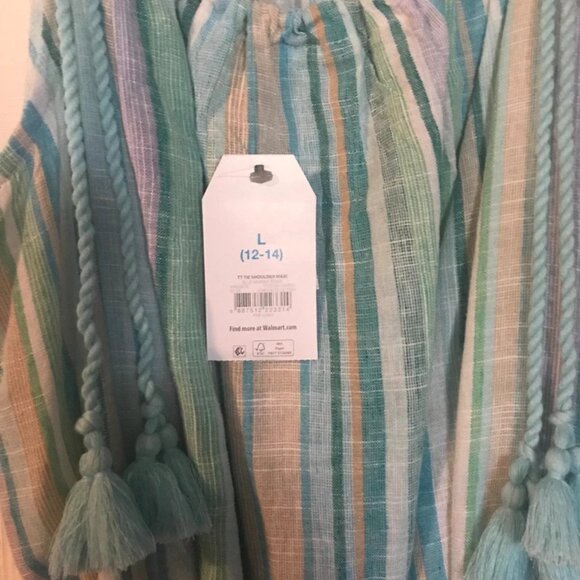 Time and Tru Women's Blue Marine Stripe Shoulder Tie Midi Dress - Picture 3 of 7